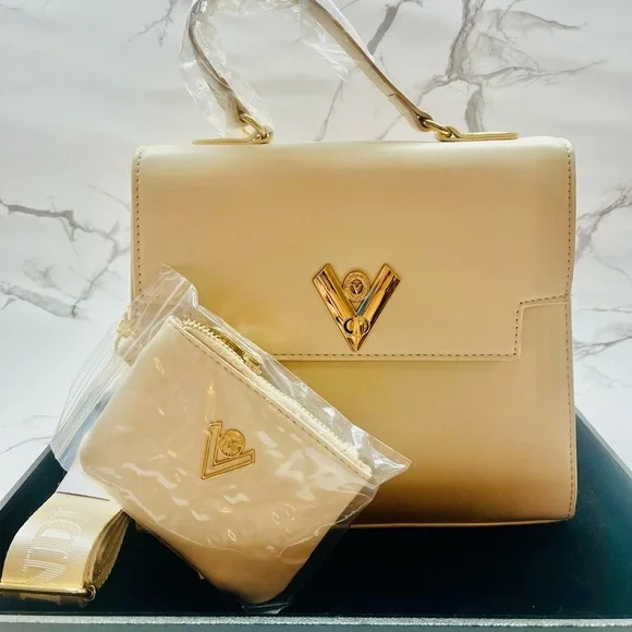 Valentino Orlandi Vegan Leather Handbag Set – Taupe with Gold Accents (NWT) - Picture 2 of 12